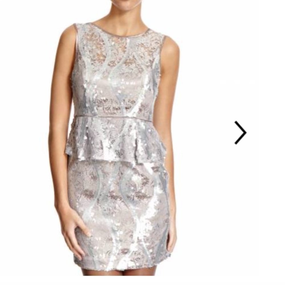 Adrianna Papell Silver Peplum Sequin Dress